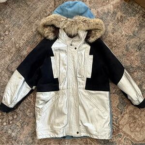 Vintage Paolo Milano Silver Leather Jacket w/Real Fox Fur Hood | Italian Y2K S-L